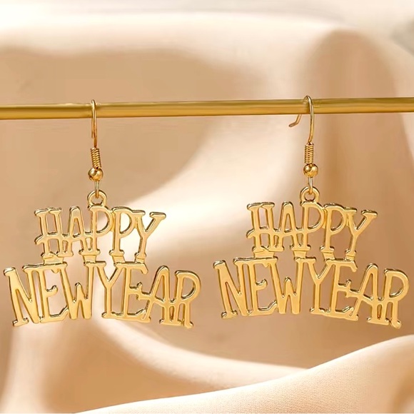 Gold Happy New Year Earrings - Picture 2 of 6